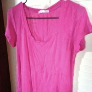 Cloud 9 pink short sleeve t-shirt, longer style with a scoop neck